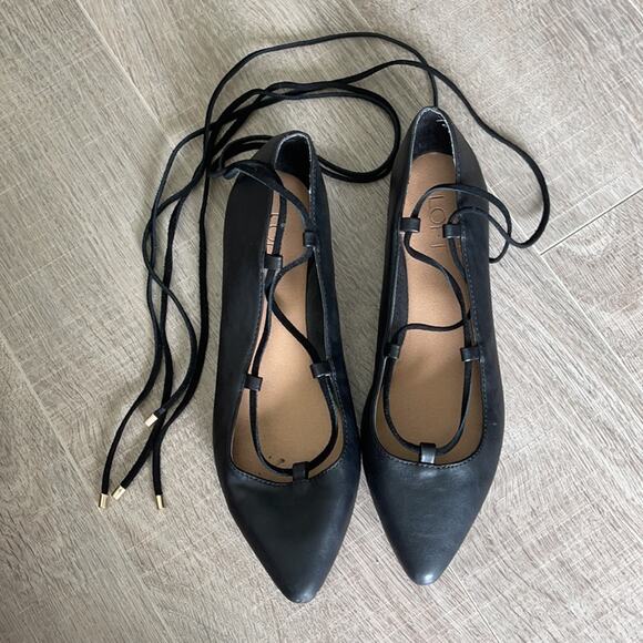 LOFT Pointed Toe Strappy Ballet Flat Black Size 9 - Picture 10 of 10